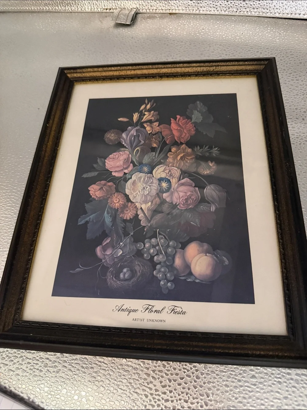 Vintage Wood Still Life called “ Antique Floral Fiesta”